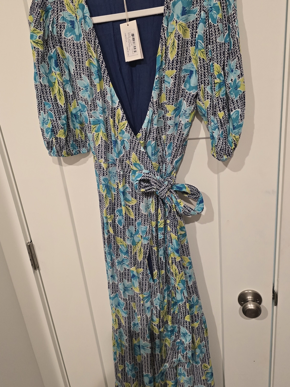 Hatley Floral Wrap Maxi Dress in Teal and Lime NWT